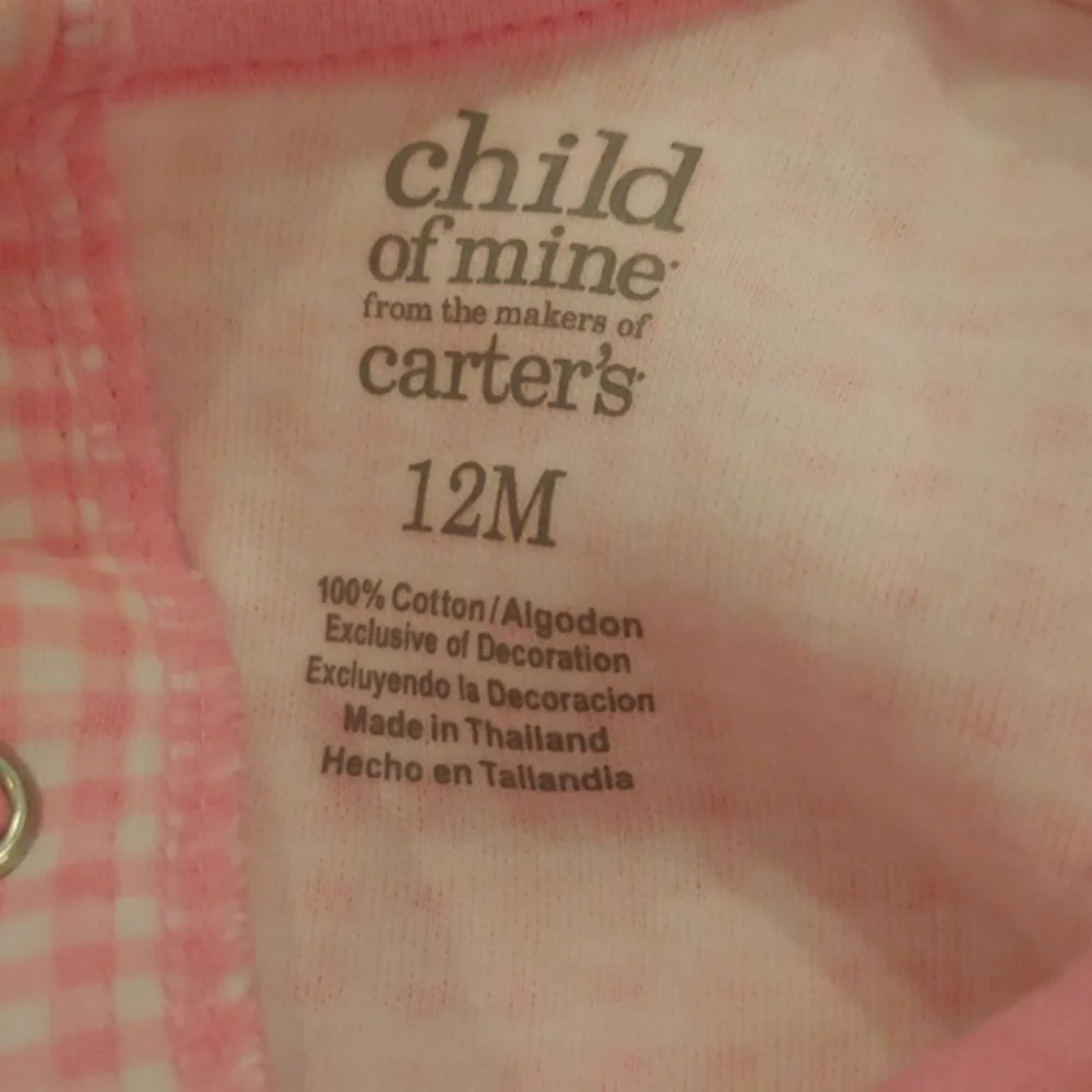 Carter's Pink/White Check 2 Pc Dress Set. Size 12 mos. Embroidered. Butterfly